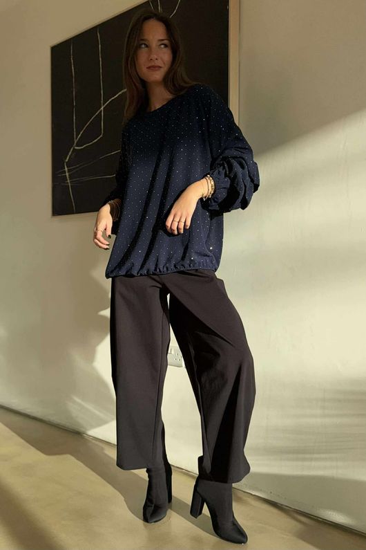 Stella Micro Stud Ruffle Blouse Navy